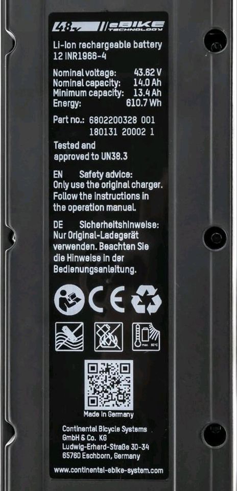 Continental 48V E-Bike Akku 450–610 Wh